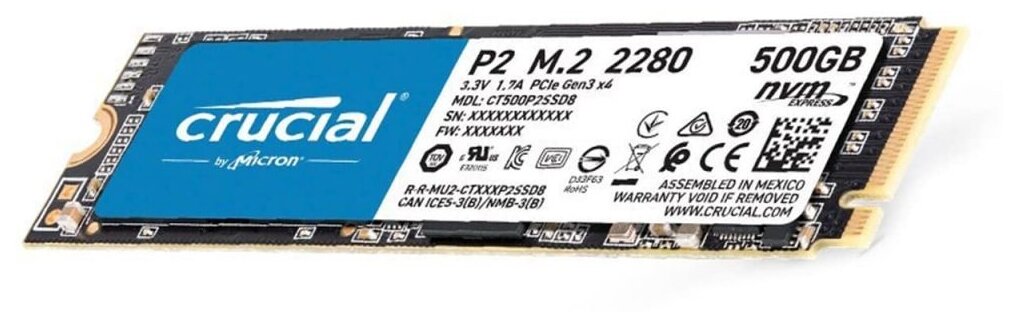 SSD M.2 500Gb Crucial P2 2280 PCIe Gen3 NVMe Retail CT500P2SSD8