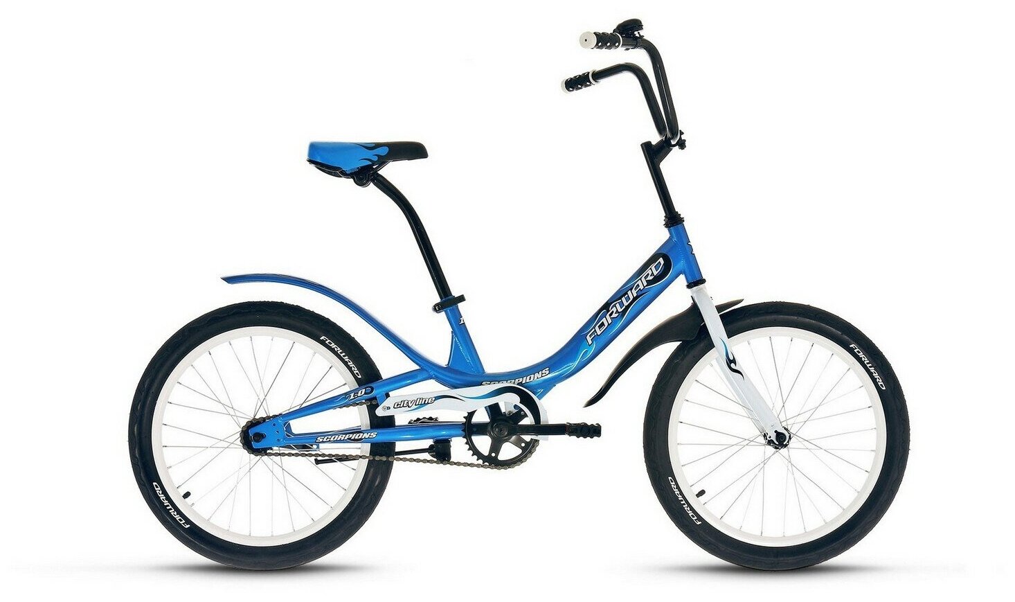 Велосипед Forward Scorpions 20 1.0 disc (20" 1ск. рост 10,5") 2020-21 синий/белый