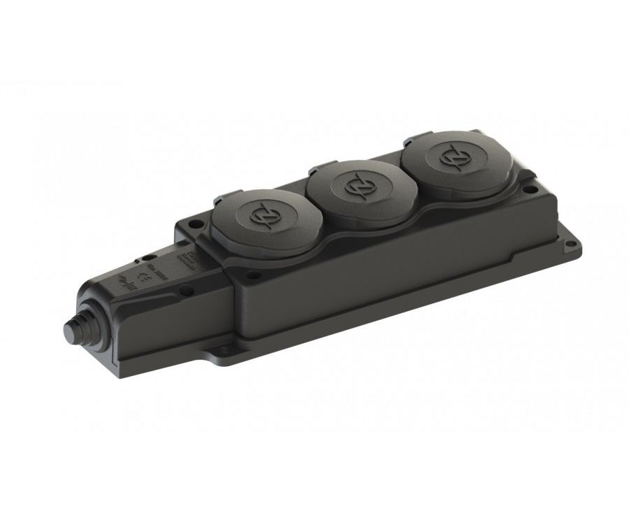 Колодка NE-AD ОУ тройная 3гн. с загл. каучук 2P+PE 1x16A 220-240V  IP54 черн. 4103 (Турция)