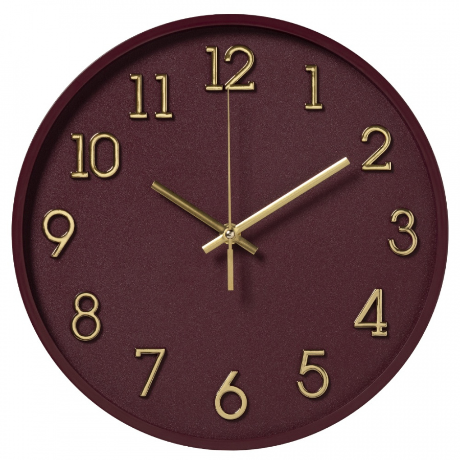 Часы настенные Рубин круг d=28см, открытая стрелка, корпус темно-вишневый, "Классика"