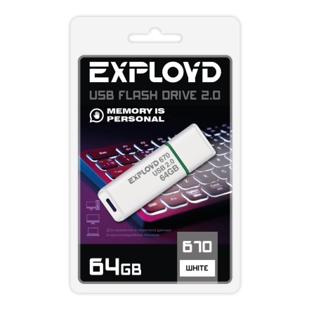 USB накопитель 64Gb USB2.0 Exployd 670 Белый
