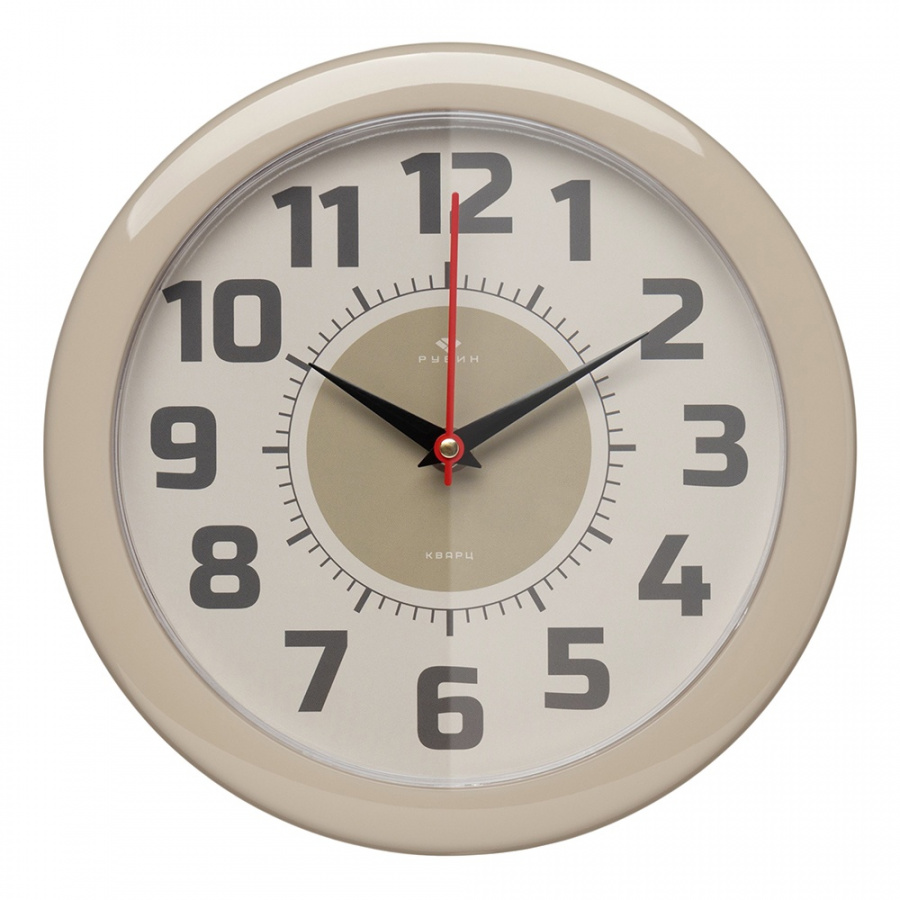 Часы настенные Рубин круг d=24,5см, корпус бежево-серый, "Классика"