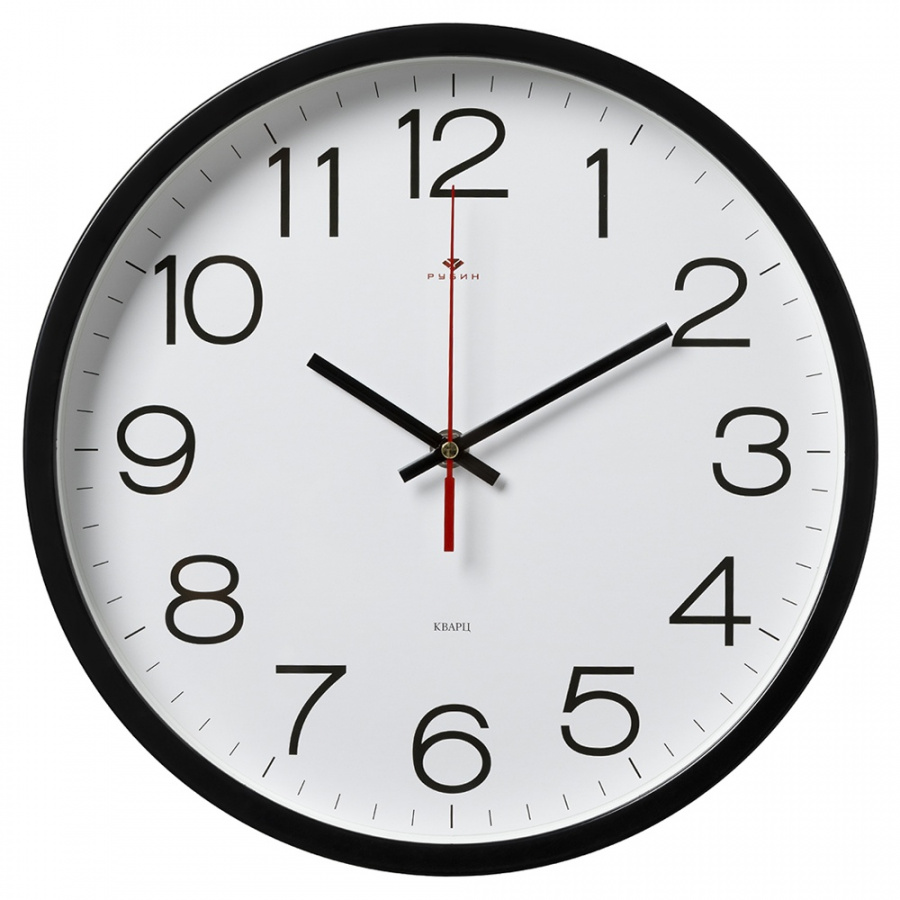Часы настенные Рубин круг d=30см, корпус черный "Классика"
