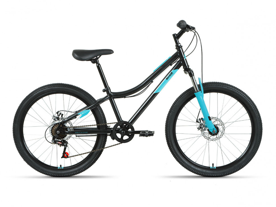 Велосипед Altair MTB HT 24 2.0 D (24" 6 ск. рост 12") 2022 черный/бирюзовый