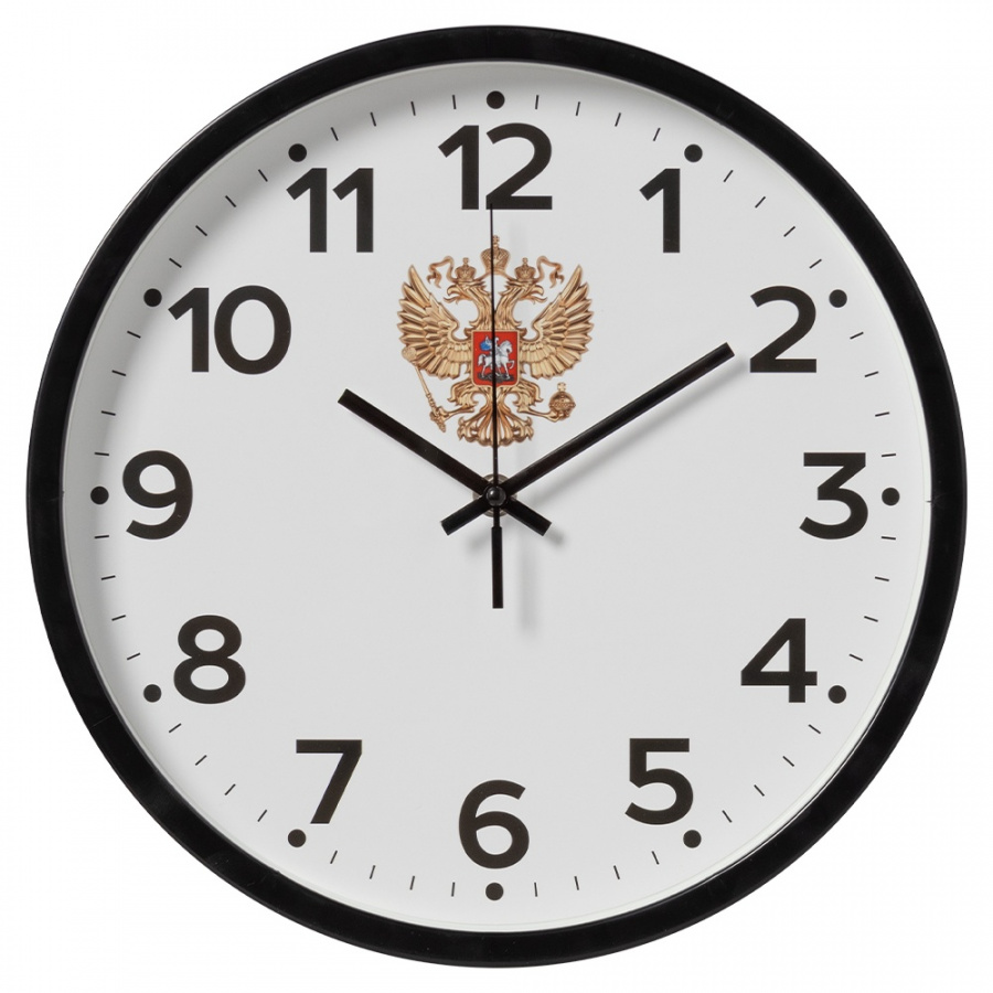 Часы настенные Рубин круг d=30см, корпус черный "Россия"