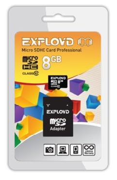 Карта памяти EXPLOYD MicroSDHC 8GB Class10 + адаптер SD [EX008GCSDHC10-AD]