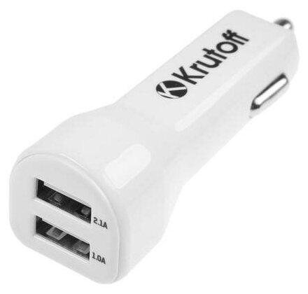 Авто З/У Krutoff CCH-01M 2xUSB, 2.1A + кабел micro USB White