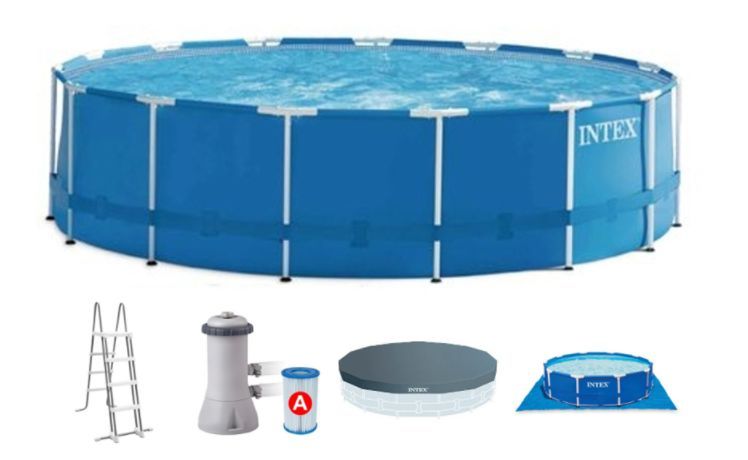 Бассейн каркасный Intex 28242NP 457х122см. (фильтр-насос+лестница+тент+подстилка) .(в коробке)
