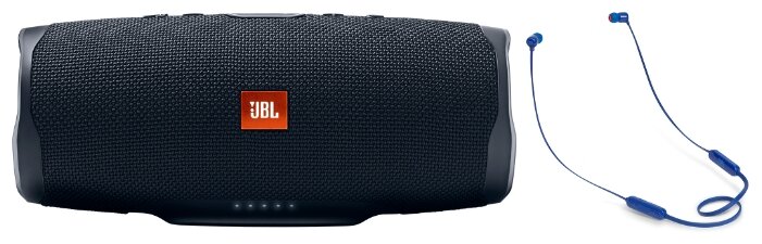 Портативная акустика JBL Charge 4 Black + наушники T110BT Blue