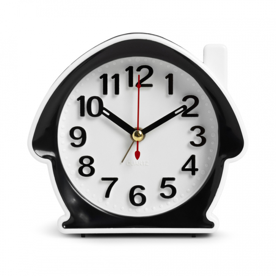 Будильник Рубин кварц, корпус черный с белым "Классика"