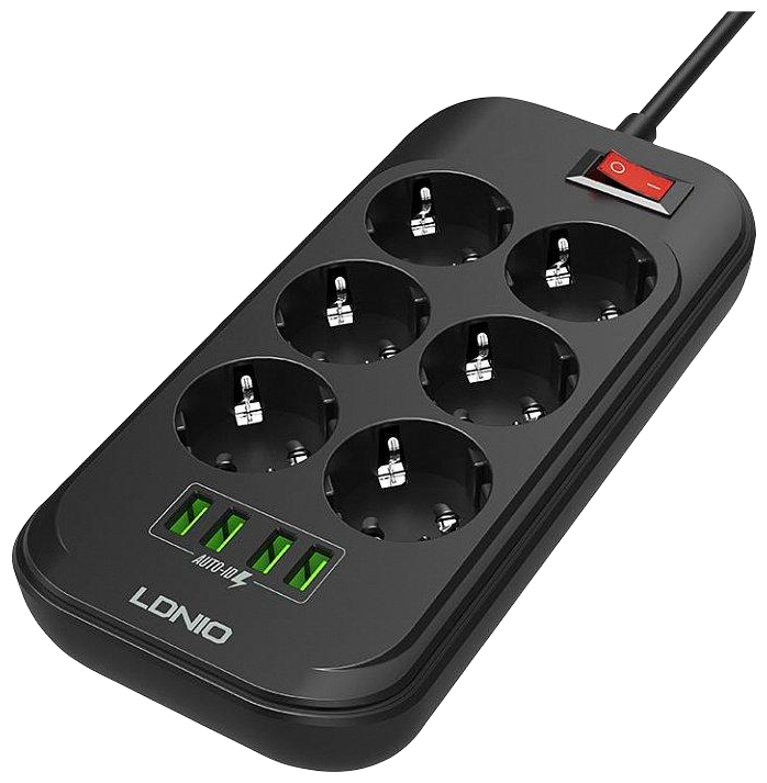 Сетевой фильтр с USB зарядкой LDNIO SE6403 (4USB, 17W, 2м) Black+Gray