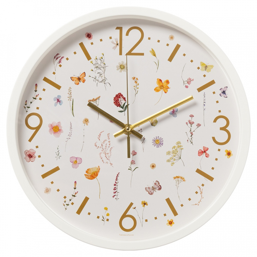 Часы настенные Рубин Цветочный паттерн d-30см белый 3027-052