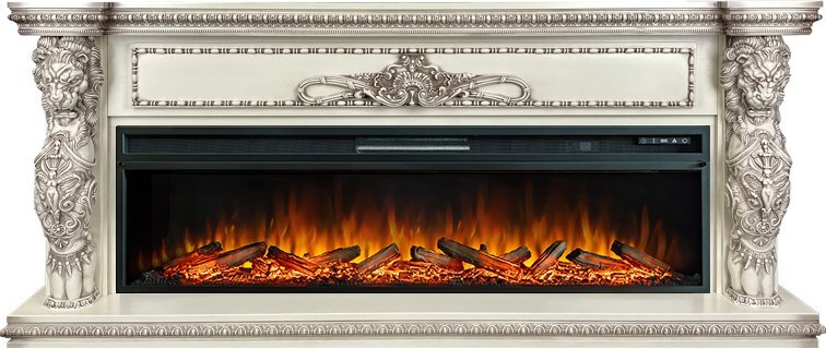 Каминокомплект: Портал Windsor слоновая кость, темная патина с очагом Royal Flame Vision 60 LOG LED