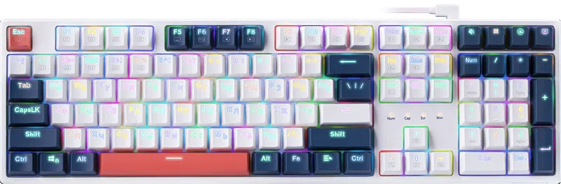 Клавиатура Redragon Whisper RGB Led Механическая Тихая (USB) White+Deep Blue