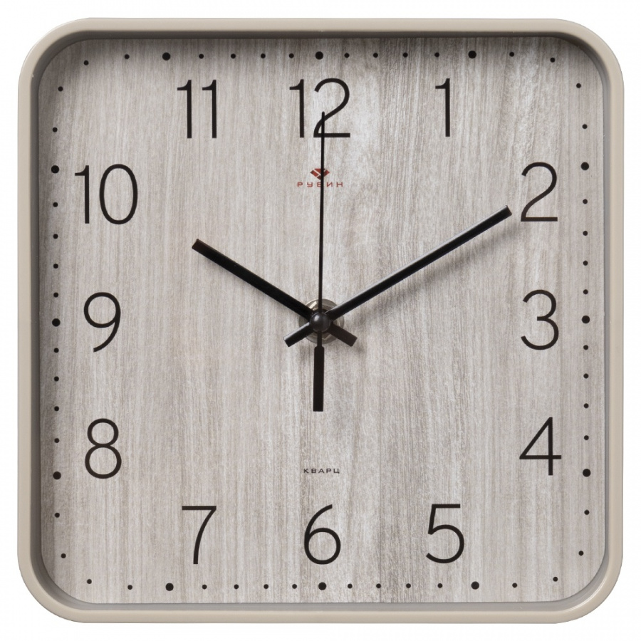 Часы настенные Рубин квадрат 19х19см, корпус бежево-серый, "Текстура дерева"
