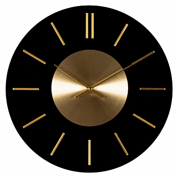 Часы настенные Рубин из стекла, d=33см, чёрный+золото, открытая стрелка, "Пластинка"