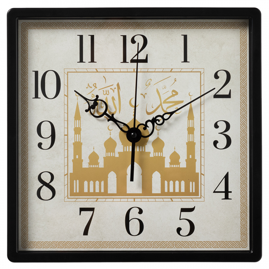 Часы настенные Рубин квадрат 30х30см, корпус черный "Мечеть"