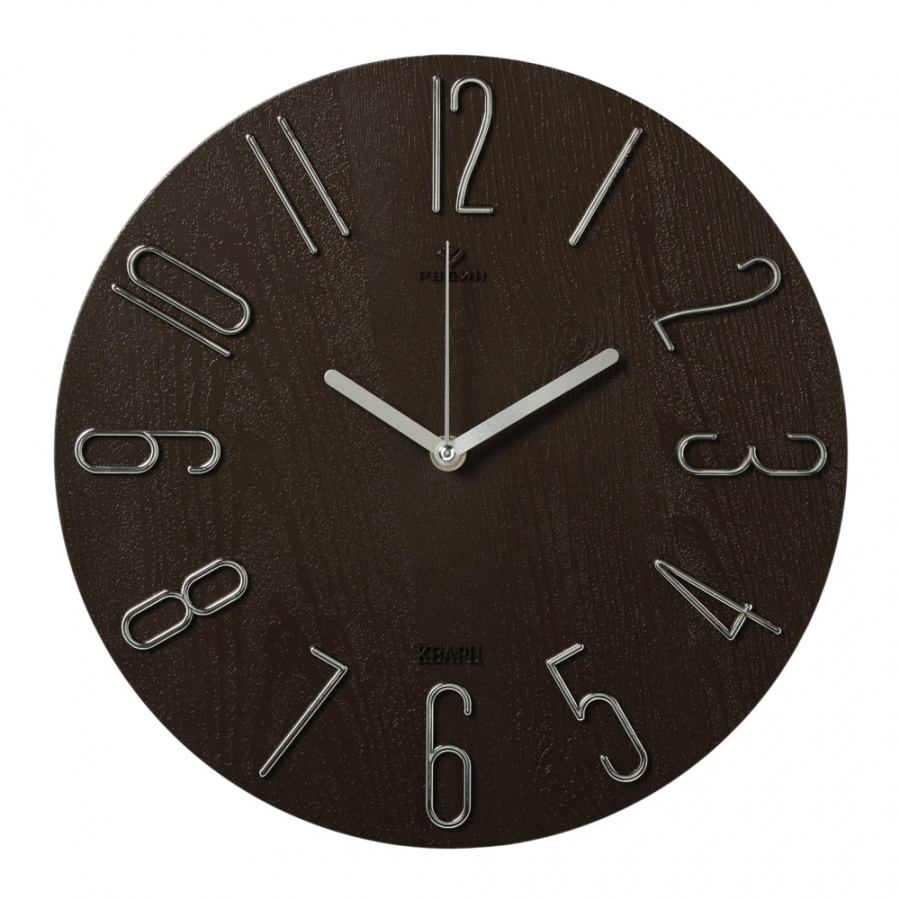 Часы настенные Рубин d=30см, корпус коричневый+серебро "Классика"