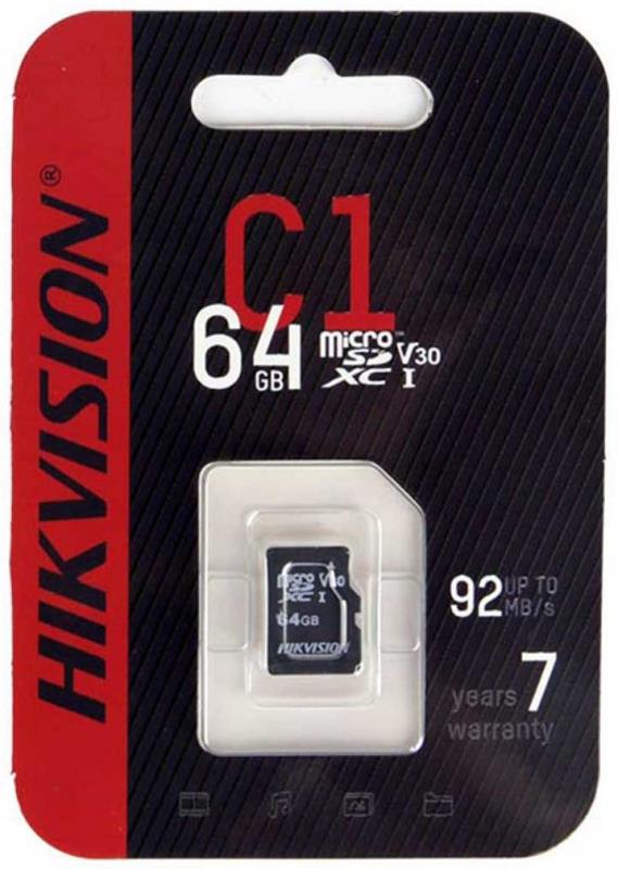 Карта флеш-памяти Hikvision microSDXC 64Gb Class10 UHS-1 V30 без адаптера (HS-TF-C1/64G/ZAZ01X00)