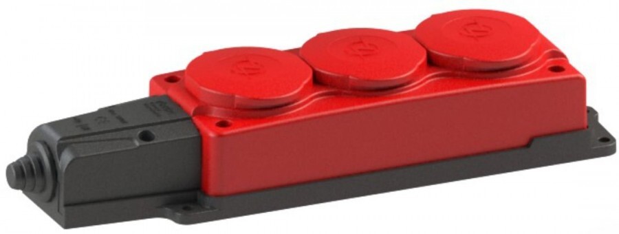 Колодка NE-AD ОУ тройная 3гн. с загл. каучук 2P+PE 1x16A 220-240V IP54 красный 4123 (Турция)