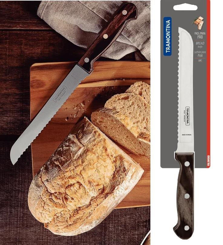 Нож для хлеба Tramontina Polywood 18см с деревянной ручкой в блистере 21125/197