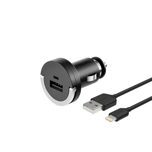 Авто З/У Deppa Ultra 1xUSB 1A + кабель Lightning (MFI) Black