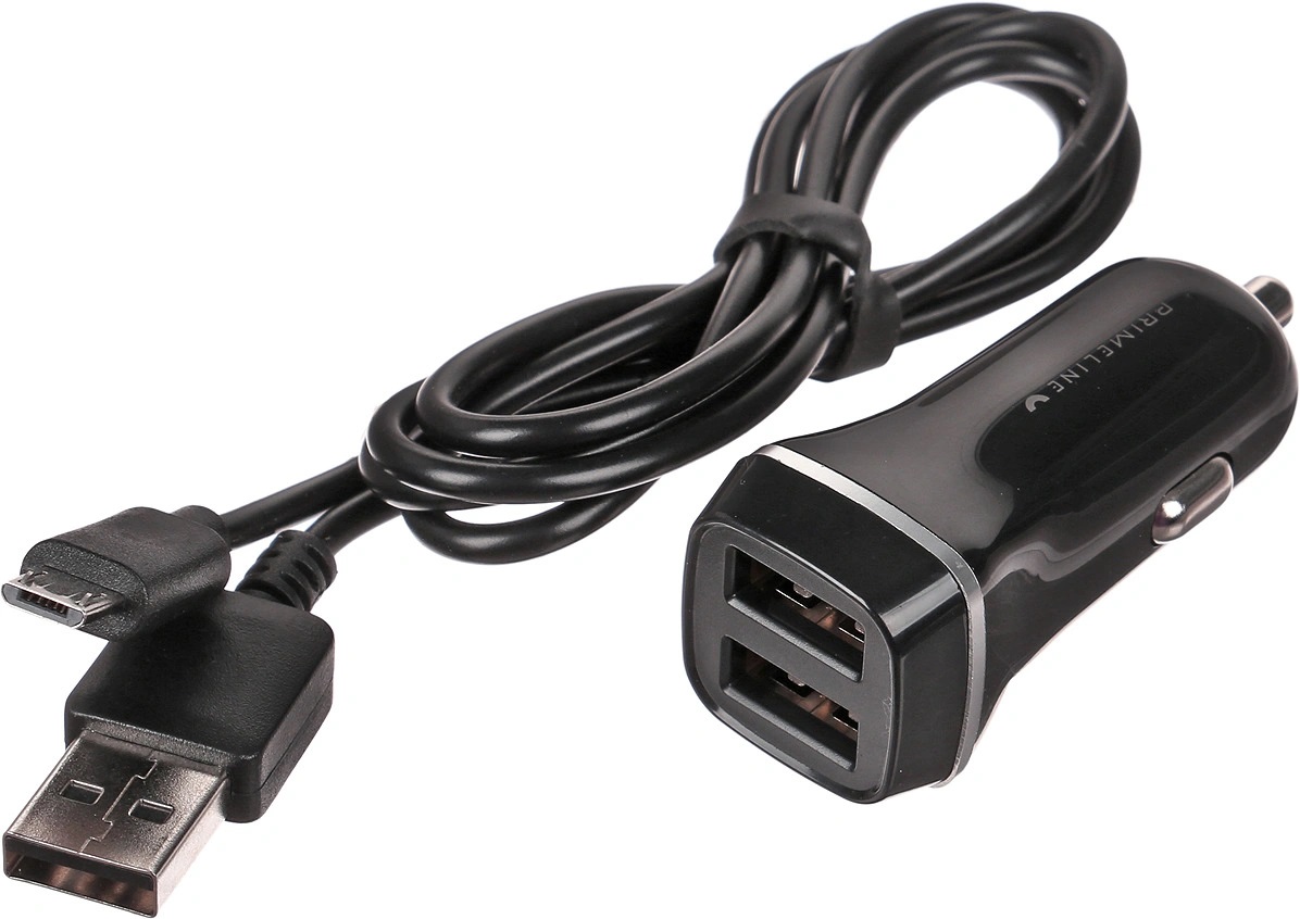 Авто З/У Prime Line (2226) 2USB 2.4A + кабель micro USB Black