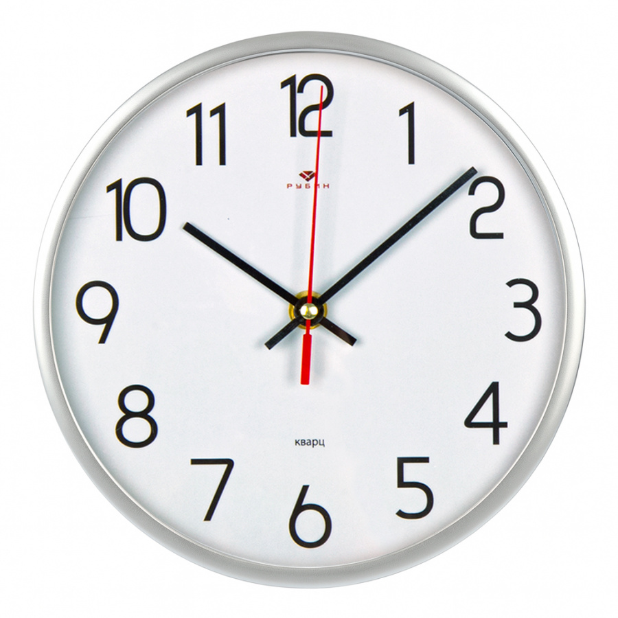 Часы настенные Рубин круг d=19,5см, корпус серебряный " Классика"
