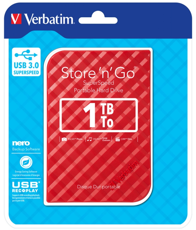 Внешний жесткий диск Verbatim Store 'n' Go USB 3.0 1TB Red New