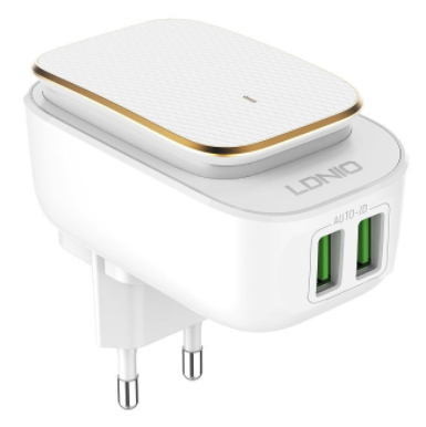 СЗУ + Светильник LDNIO A2205 2xUSB 12W + Кабель Type-C (White+Gold)
