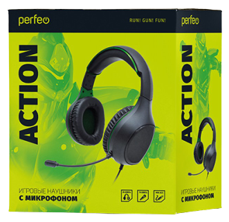 Гарнитура Perfeo PF-A4476 ACTION черный/зеленый Гарнитура Perfeo PF-A4476 ACTION черный/зеленый