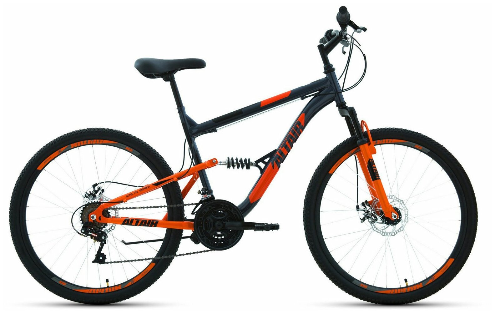 Велосипед Altair MTB FS 26 2.0 disc (26" 18 ск. рост 18") 2020-21 темно-серый/оранжевый