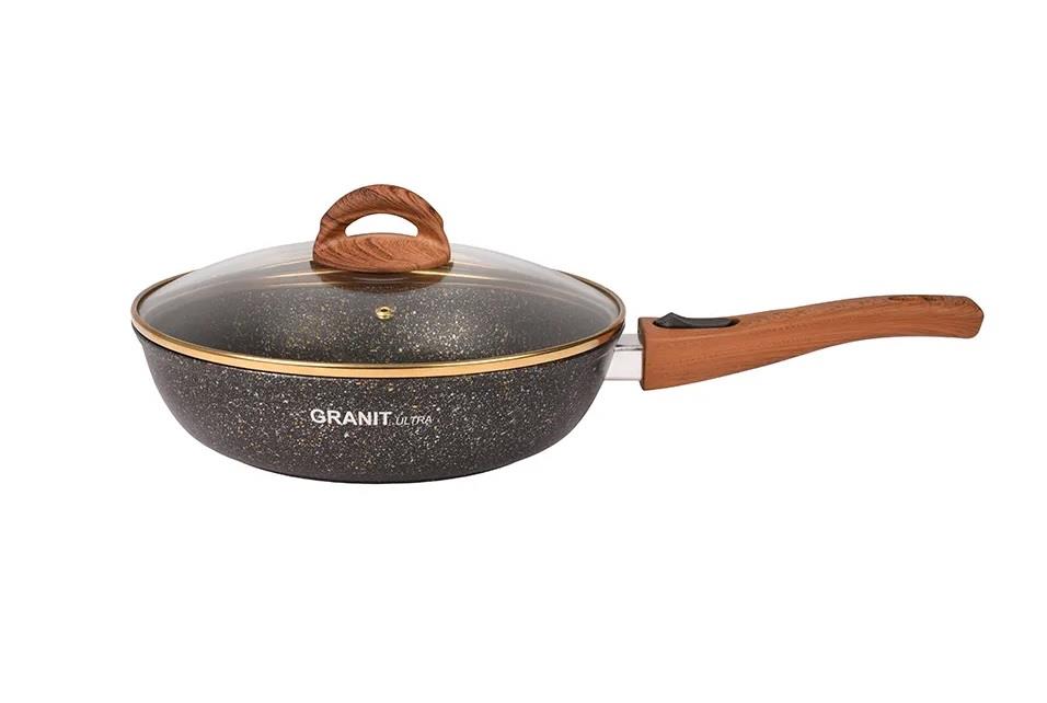 Сковорода Kukmara Granit ultra black-gold 26 см со съём. ручкой и стекл. крышкой сгбг263а