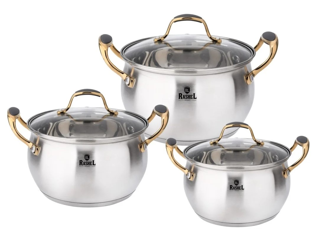 Набор кастрюль Rashel Голд 6 пр. 2,6 л, 3,6 л, 4,7л R-234H