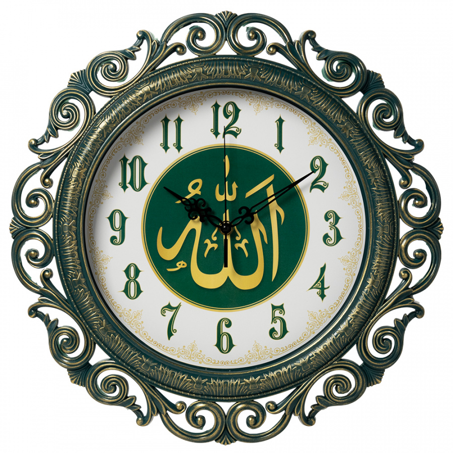 Часы настенные Рубин Мусульманские d-40,5см зеленый с золотом ажурные 4126-025