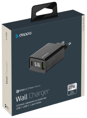 Зарядное устройство Deppa USB + Type-C PD QC 3.0 27Вт 11395