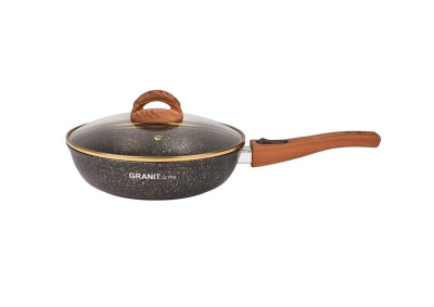 Сковорода Kukmara Granit ultra black-gold 24 см со съём. ручкой и стекл. крышкой сгбг243а