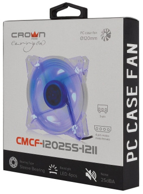 Кулер для корпуса CROWN MICRO CMCF-12025S-1211 120mm 3pin+molex Blue LED Кулер для корпуса CROWN MICRO CMCF-12025S-1211 120mm 3pin+molex Blue LED