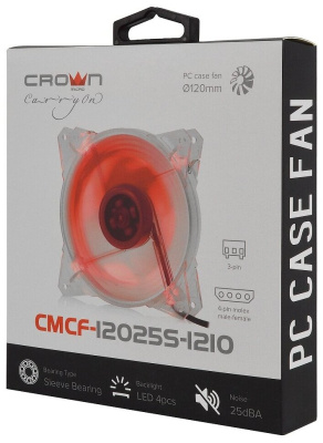 Кулер для корпуса Crown CMCF-12025S-1210 120mm 3pin+molex Red LED