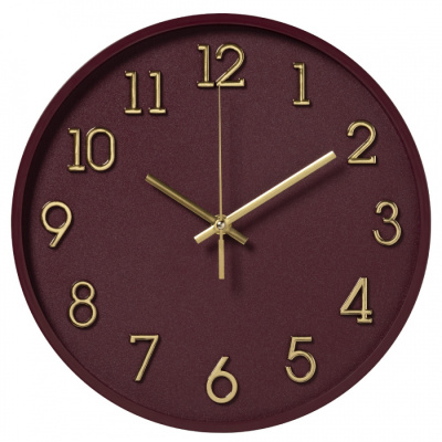 Часы настенные Рубин круг d=28см, открытая стрелка, корпус темно-вишневый, "Классика"