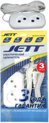 Удлинитель JETT ШВВП 2х0.75 2 роз. 5 м 6А белый РС-2