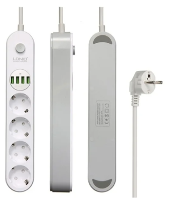 Сетевой фильтр с USB зарядкой LDNIO SE4432 (4USB, AUTO-ID 3.0, 2м) Gray