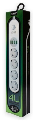 Сетевой фильтр с USB зарядкой LDNIO SE4432 (4USB, AUTO-ID 3.0, 2м) Gray