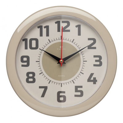 Часы настенные Рубин круг d=24,5см, корпус бежево-серый, "Классика"
