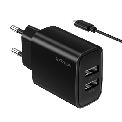 СЗУ Deppa Ultra 2xUSB + Type-C 1м, 2.4А Black 11487