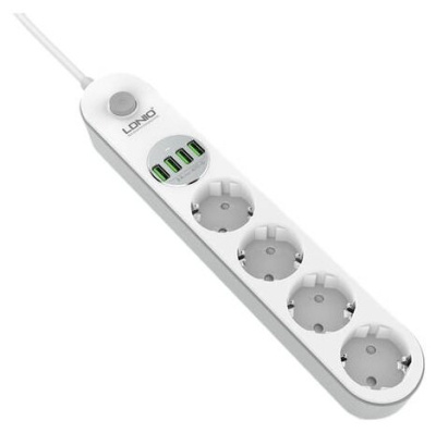 Сетевой фильтр с USB зарядкой LDNIO SE4432 (4USB, AUTO-ID 3.0, 2м) Gray