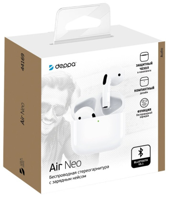 Беспроводные TWS-наушники Deppa TWS-Air Neo с беспроводной зарядкой Беспроводные TWS-наушники Deppa TWS-Air Neo с беспроводной зарядкой