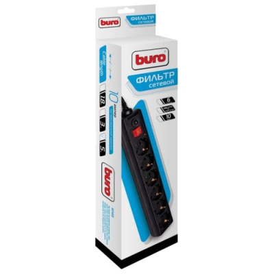 Сетевой фильтр Buro 600SH-5-B 5.0M (6 розеток) Black