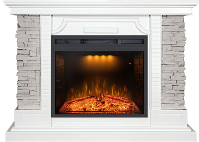 Каминокомплект: Портал Avignon сланец серый, шпон белый с очагом Royal Flame Emerald 23RF