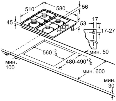Газовая варочная поверхность Bosch PBH6C5B95R